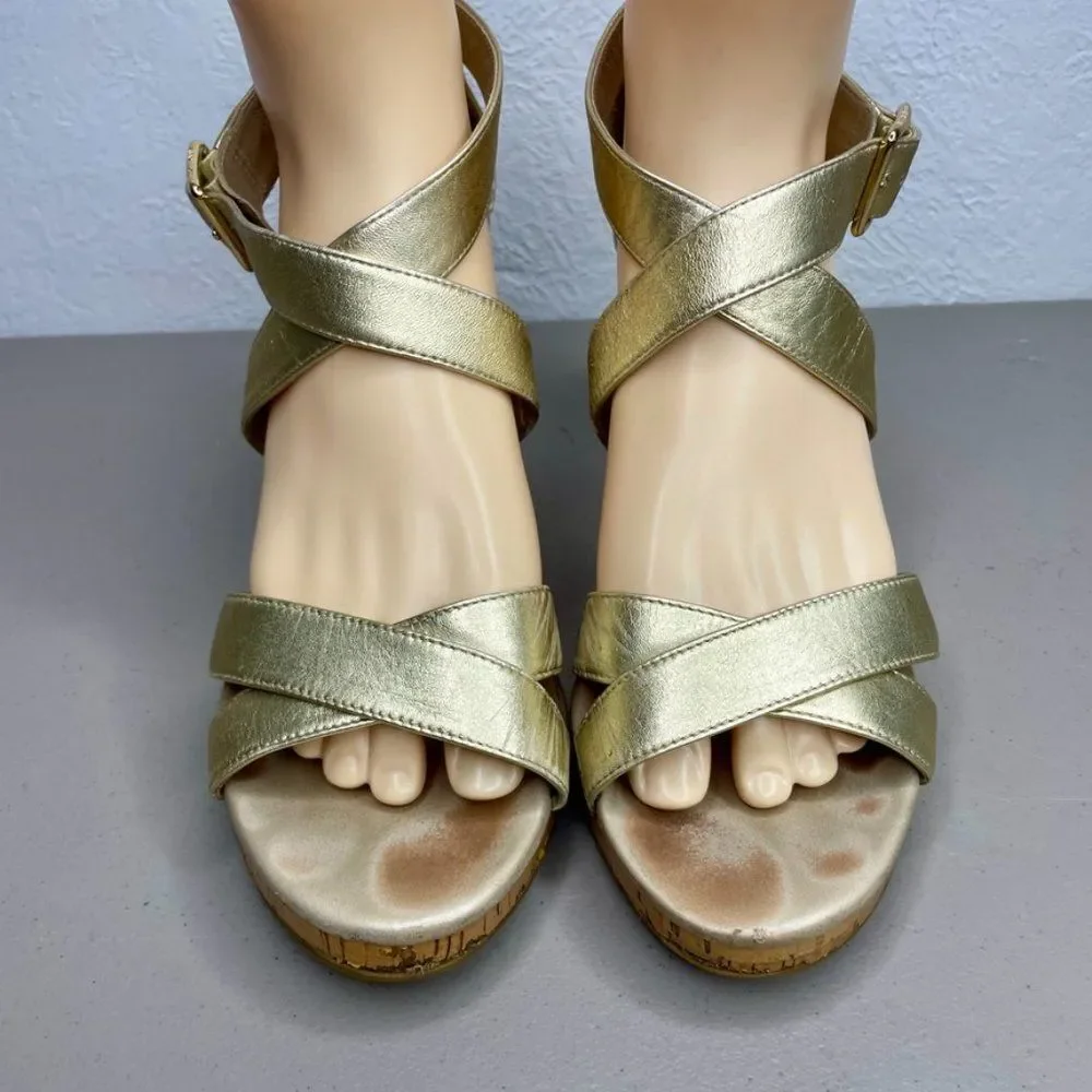Cole Haan Womens Jullian Metallic Gold Open Toe Platform Wedge Sandal Size 10B‎